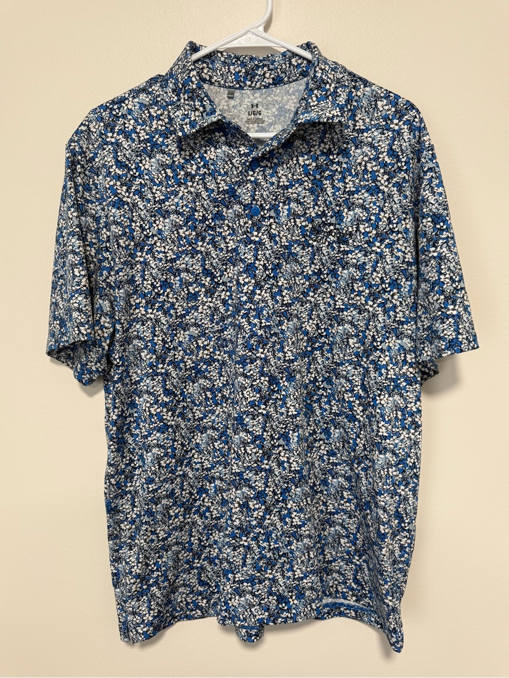 Under Armour Men’s Large Blue White Floral Golf Polo Performance Shirt